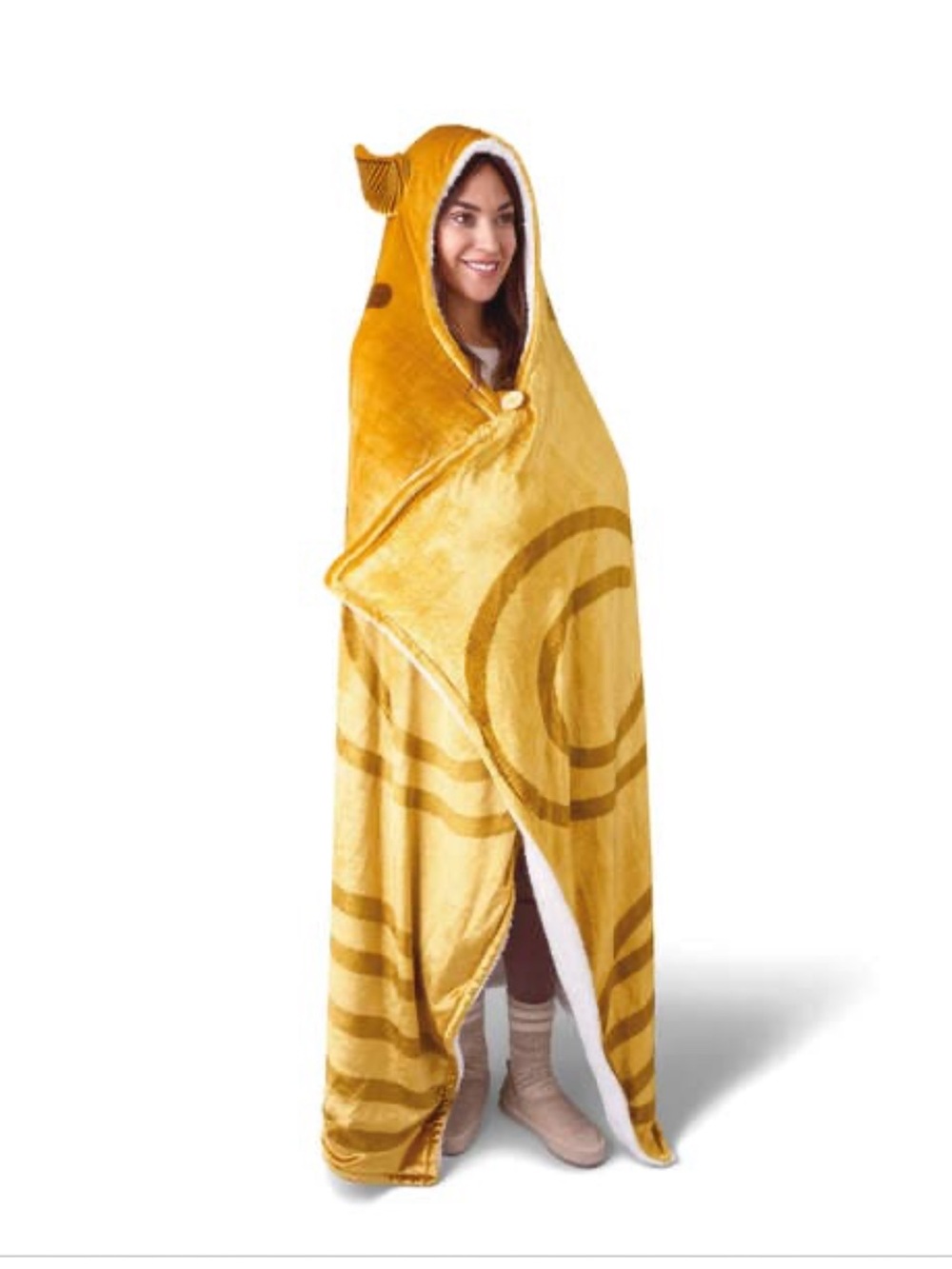 Yellow Hooded Sherpa Blanket with Ear Detail